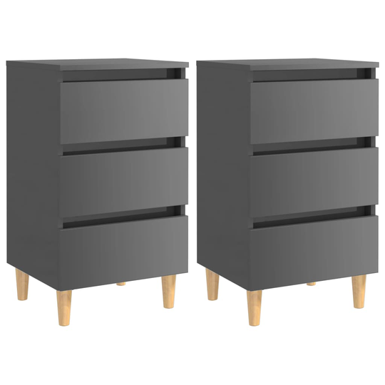 vidaXL Yöpöydät puiset jalat 2 kpl korkeakiilto harmaa 40x35x69cm