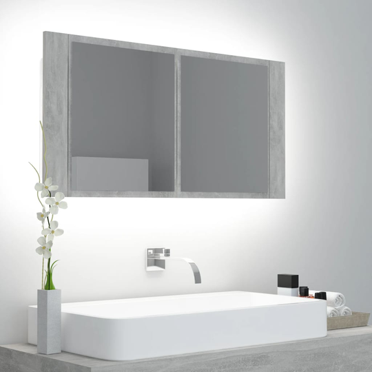 vidaXL Kylpyhuoneen LED peilikaappi betoninharmaa 90x12x45 cm