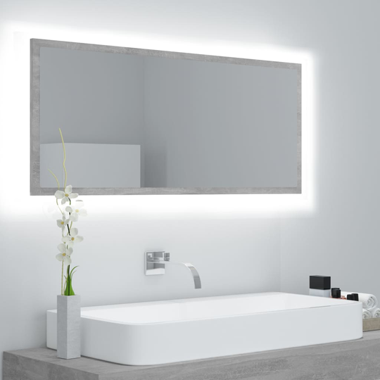 vidaXL Kylpyhuonepeili LED betoninharmaa 100x8,5x37 cm lastulevy