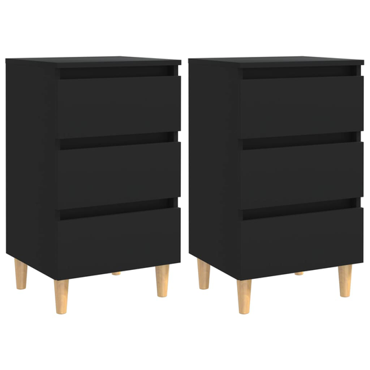 vidaXL Yöpöydät täyspuiset jalat 2 kpl musta 40x35x69 cm