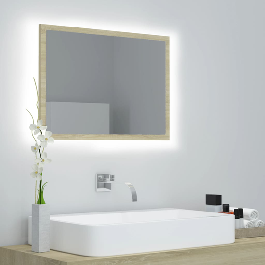 vidaXL LED-kylpyhuonepeili Sonoma-tammi 60x8,5x37 cm lastulevy