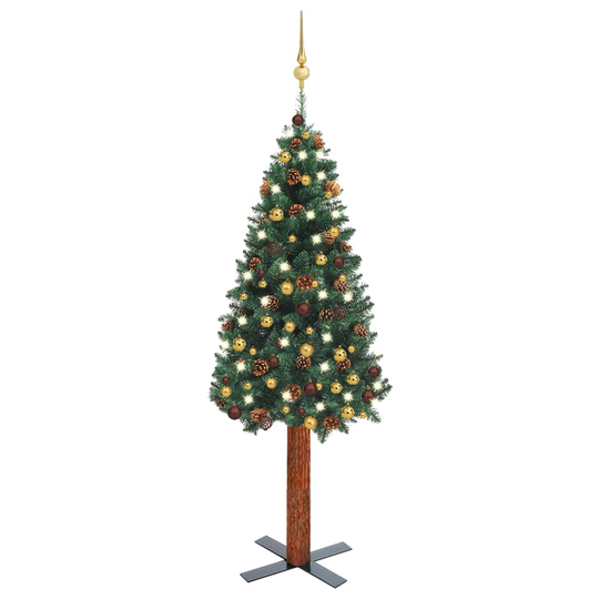 vidaXL Ohut joulukuusi LED-valoilla ja palloilla vihreä 150 cm