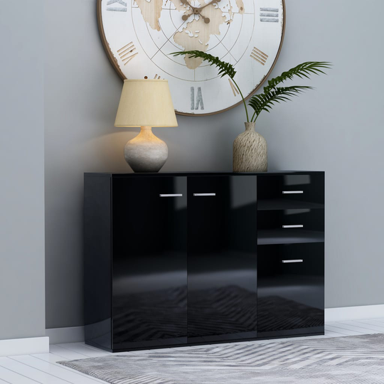 vidaXL Senkki korkeakiilto musta 105x30x75 cm lastulevy