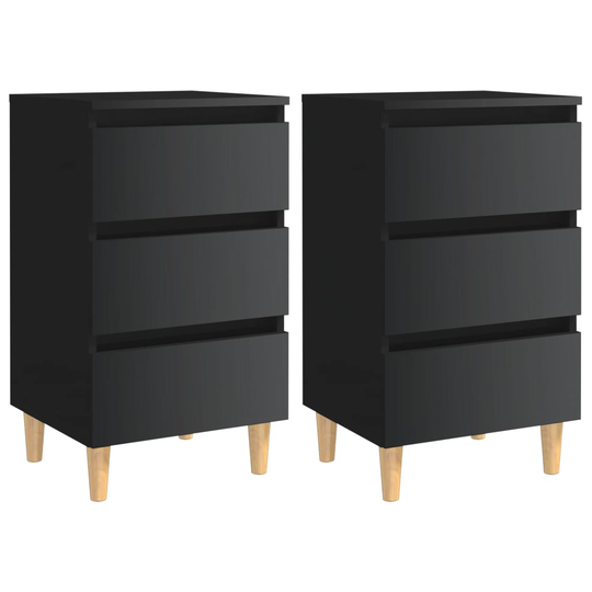 vidaXL Yöpöydät puiset jalat 2 kpl korkeakiilto musta 40x35x69cm