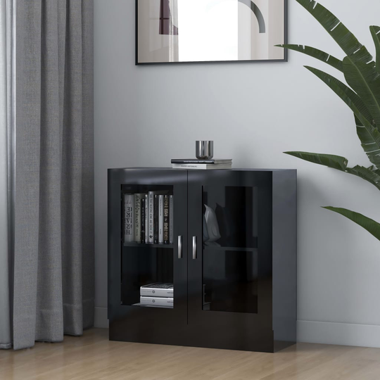 vidaXL Vitriinikaappi korkeakiilto musta 82,5x30,5x80 cm lastulevy