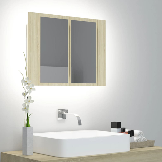 vidaXL Kylpyhuoneen LED peilikaappi Sonoma tammi 60x12x45 cm