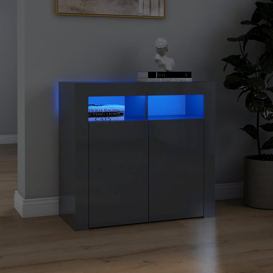 vidaXL Senkki LED-valoilla korkeakiilto harmaa 80x35x75 cm
