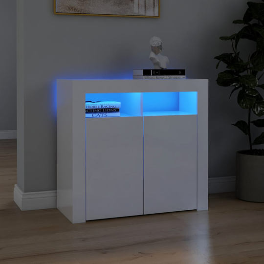 vidaXL Senkki LED-valoilla korkeakiilto valkoinen 80x35x75 cm