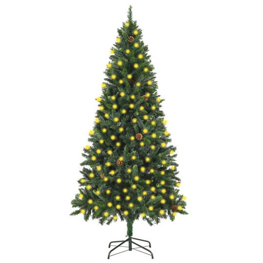 vidaXL Tekojoulukuusi LED-valoilla ja männynkävyillä vihreä 210 cm