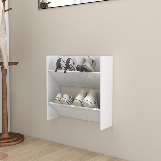 vidaXL Seinäkenkäkaappi korkeakiilto valkoinen 60x18x60 cm lastulevy