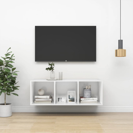 vidaXL Seinäkiinnitettävä TV-taso valkoinen 37x37x107 cm lastulevy
