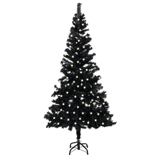 vidaXL Tekojoulukuusi LED-valoilla ja jalustalla musta 240 cm PVC