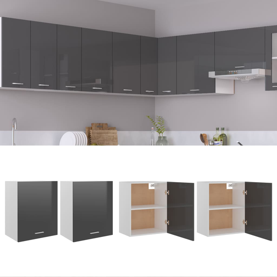 vidaXL Seinäkaapit 2 kpl korkeakiilto harmaa 50x31x60 cm lastulevy