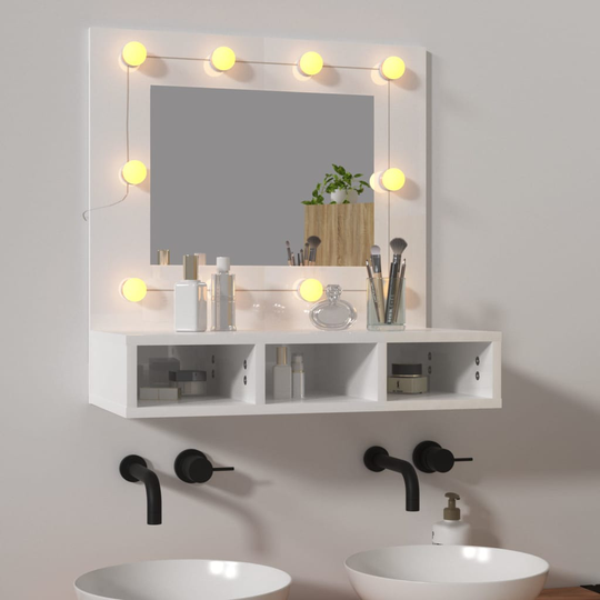vidaXL Peilikaappi LED-valoilla korkeakiilto valkoinen 60x31,5x62 cm