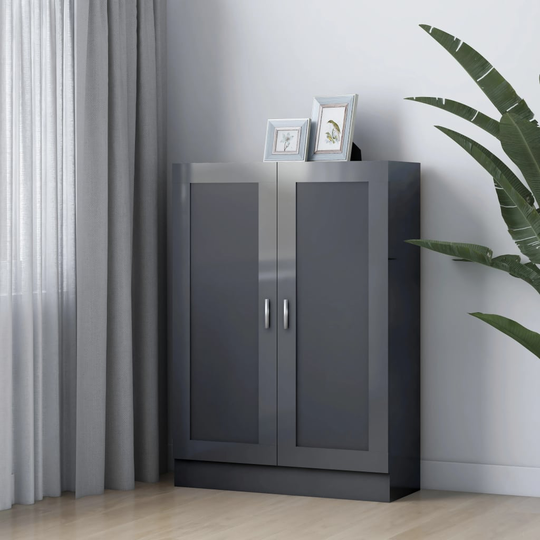 vidaXL Kirjahylly korkeakiilto harmaa 82,5x30,5x115 cm lastulevy