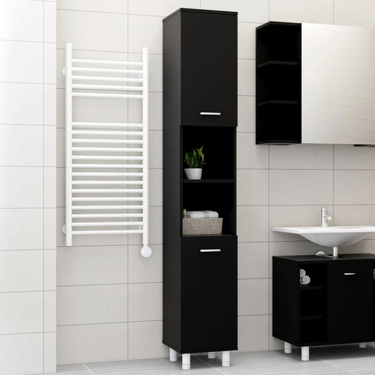 vidaXL Kylpyhuonekaappi musta 30x30x179 cm lastulevy