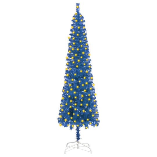 vidaXL Ohut joulukuusi LED-valoilla sininen 210 cm