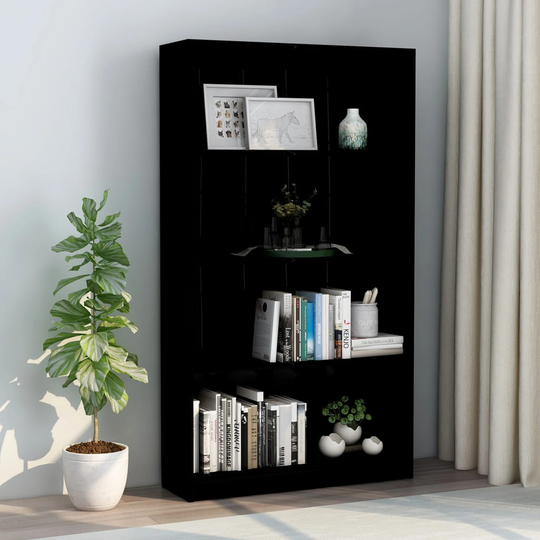 vidaXL 4-tasoinen kirjahylly korkeakiilto musta 80x24x142 cm lastulevy