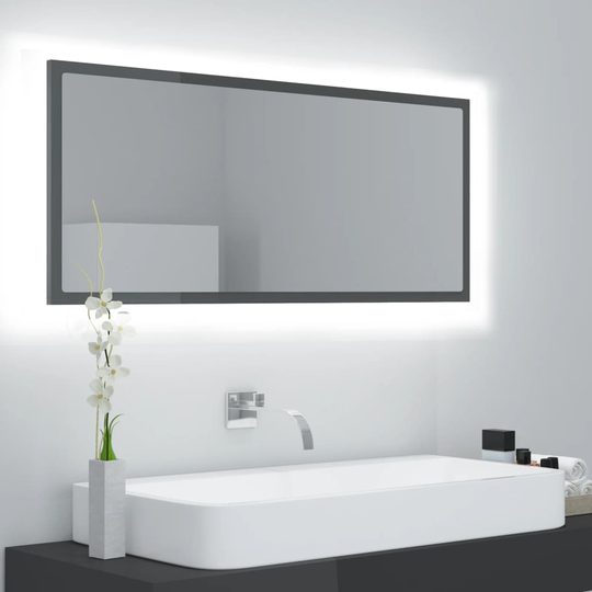 vidaXL Kylpyhuonepeili LED korkeakiilto harmaa 100x8,5x37 cm lastulevy