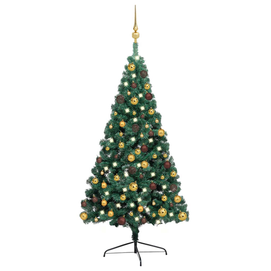 vidaXL Tekojoulukuusen puolikas LED-valo ja pallot vihreä 240 cm