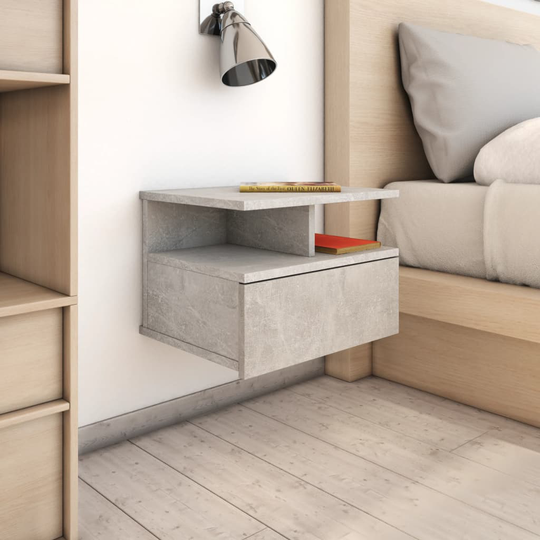 vidaXL Kelluvat yöpöydät 2 kpl betoninharmaa 40x31x27 cm lastulevy