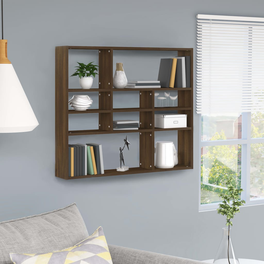 vidaXL Seinähylly ruskea tammi 90x16x78 cm tekninen puu