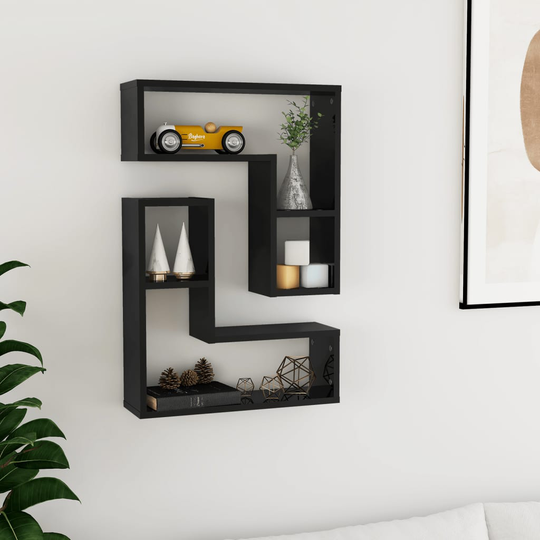 vidaXL Seinähyllyt 2 kpl korkeakiilto musta 50x15x50 cm lastulevy