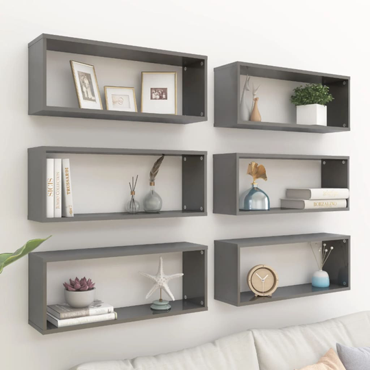 vidaXL Kuutioseinähyllyt 6 kpl korkeak. harmaa 60x15x23 cm lastulevy