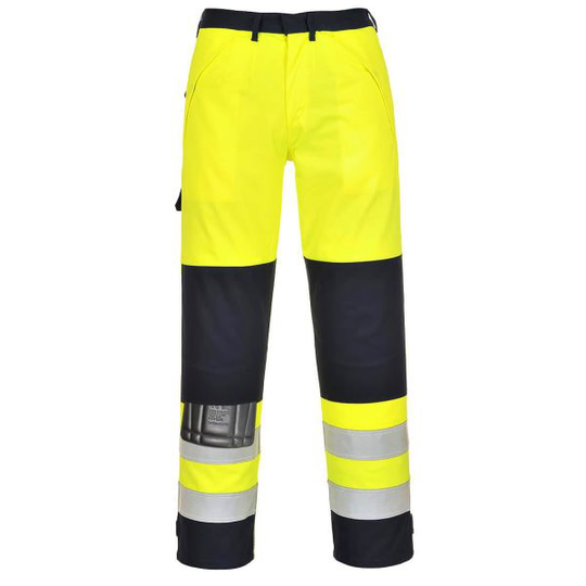 Portwest FR62 Housut Hi-Vis keltainen/laivastonsininen, palosuojattu S