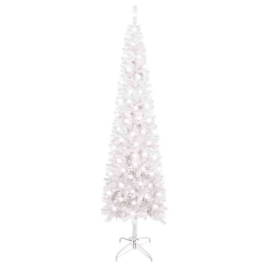 vidaXL Ohut joulukuusi LED-valoilla valkoinen 210 cm