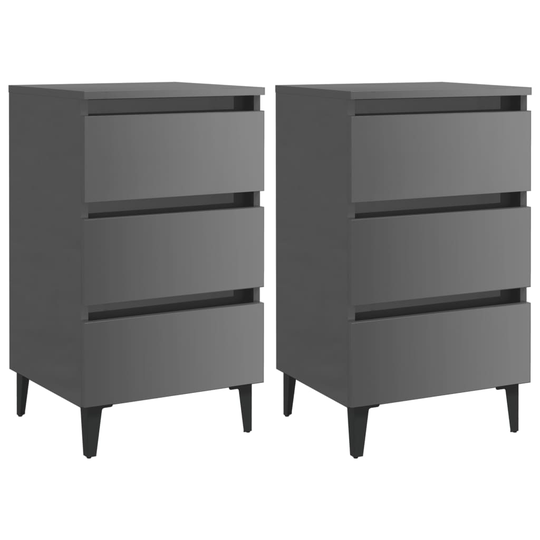 vidaXL Yöpöydät metallijaloilla 2 kpl korkeakiilto harmaa 40x35x69 cm