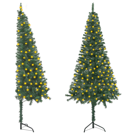 vidaXL Kulmaan asetettava tekojoulukuusi LED-valoilla vihreä 120cm PVC