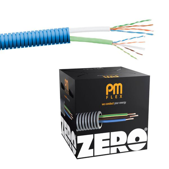 PM FLEX Kat6 ZERO Multimediakaapeli esireititetty, kolmoissuojattu, halogeeniton 16 mm x 100 m, 2xU/UTP6