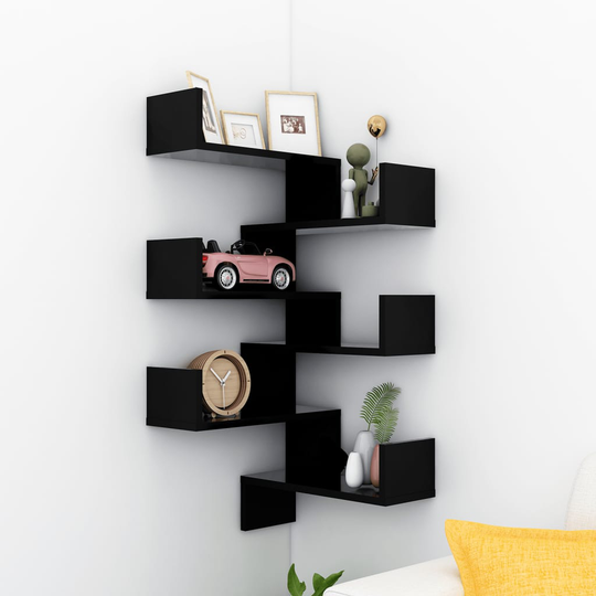 vidaXL Seinäkulmahyllyt 2 kpl musta 40x40x50 cm lastulevy