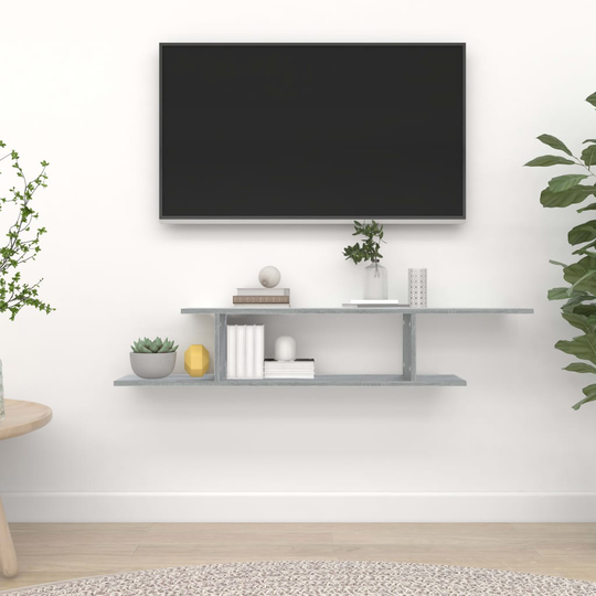 vidaXL Seinäkiinnitettävä TV-hylly harmaa 125x18x23 cm tekninen puu