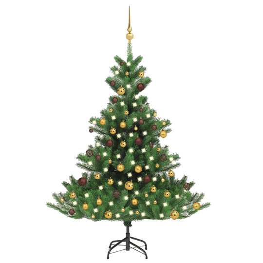 vidaXL Kaukasianpihta tekojoulukuusi LED-valot ja pallot vihreä 120 cm