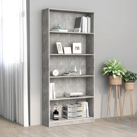 vidaXL 5-tasoinen kirjahylly betoninharmaa 80x24x175 cm lastulevy
