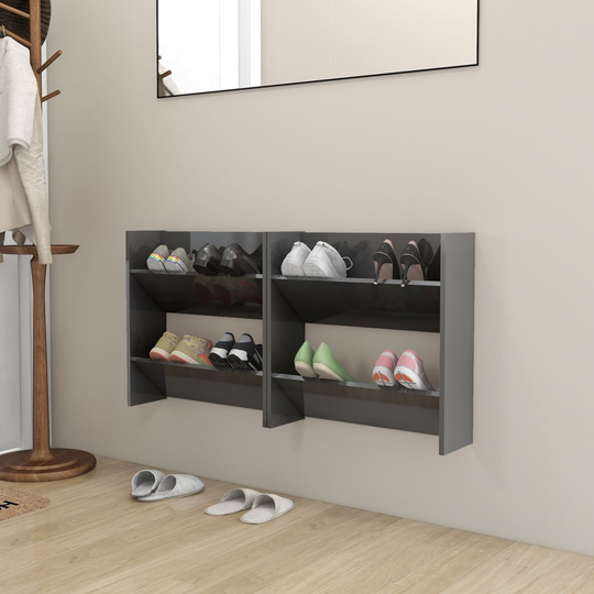 vidaXL Seinäkenkäkaapit 2 kpl korkeakiilto harm. 60x18x60 cm lastulevy