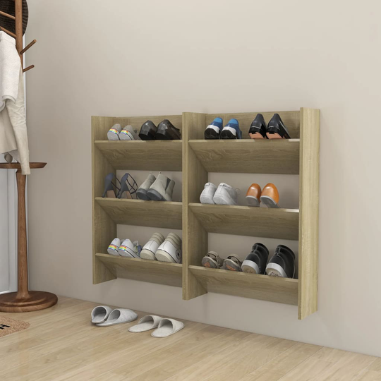 vidaXL Seinäkenkäkaapit 2 kpl Sonoma-tammi 60x18x90 cm lastulevy