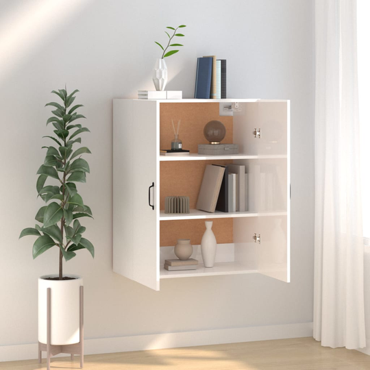 vidaXL Riippuva kaappi korkeakiilto valk. 69,5x34x90 cm tekninen puu