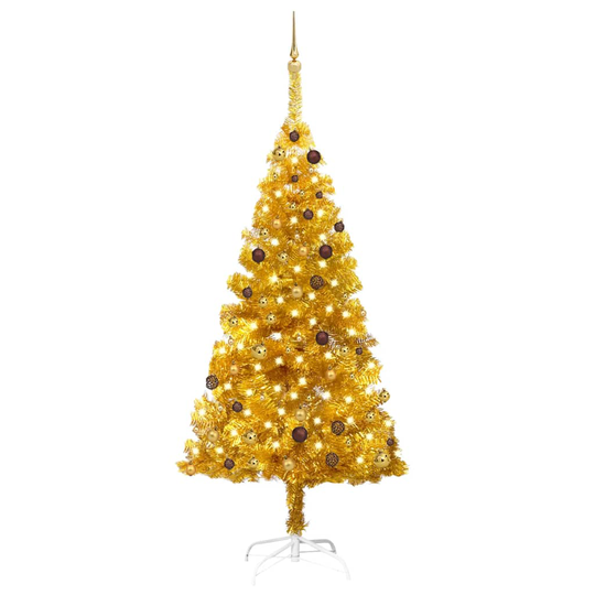 vidaXL Tekojoulukuusi LED-valoilla ja palloilla kulta 210 cm PET