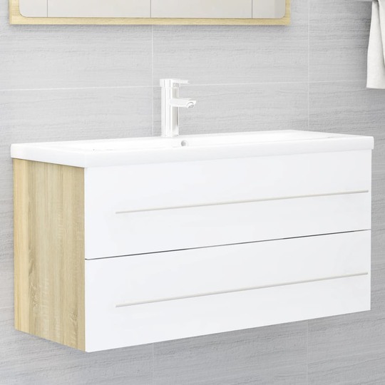 vidaXL Allaskaappi valkoinen ja Sonoma-tammi 100x38,5x48 cm lastulevy