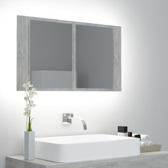 vidaXL Kylpyhuoneen LED peilikaappi betoninharmaa 80x12x45 cm