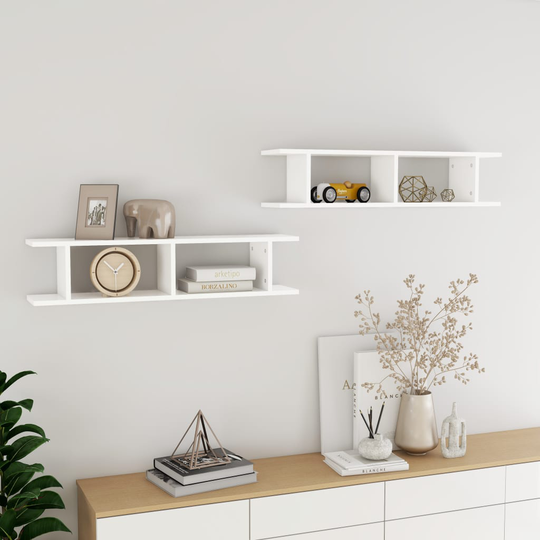 vidaXL Seinähyllyt 2 kpl valkoinen 90x18x20 cm lastulevy