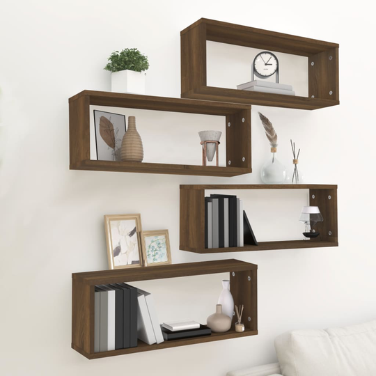 vidaXL Seinäkuutiohyllyt 4 kpl ruskea tammi 60x15x23 cm tekninen puu
