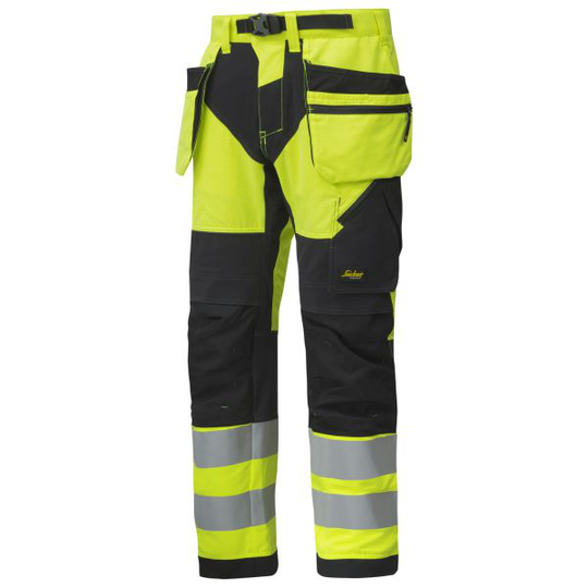 Snickers 6932 FlexiWork Työhousut huomioväri, keltainen/musta D88