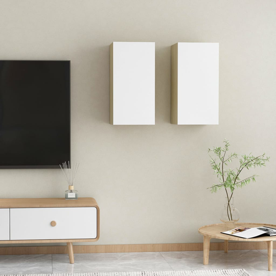 vidaXL TV-tasot 2 kpl valkoinen ja Sonoma-tammi 30,5x30x60cm lastulevy