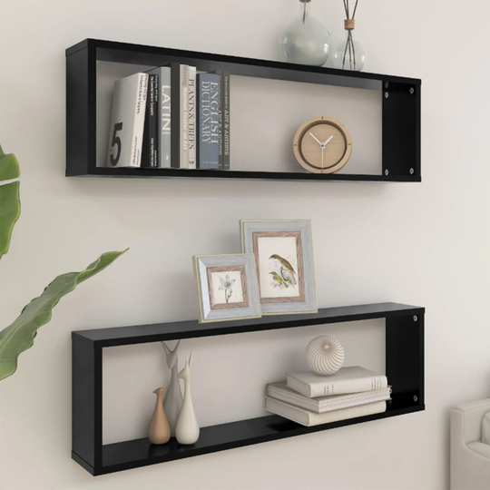 vidaXL Kuutioseinähyllyt 2 kpl musta 100x15x30 cm lastulevy