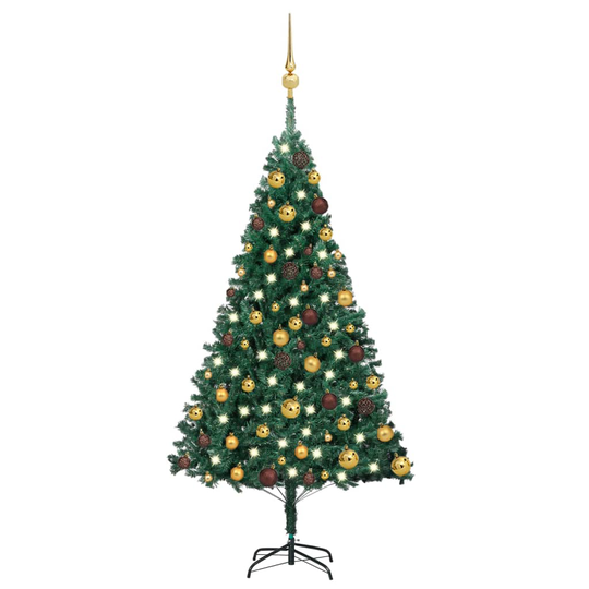 vidaXL Tekojoulukuusi LED-valoilla ja palloilla vihreä 120 cm PVC
