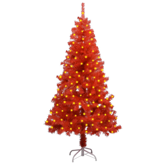 vidaXL Tekojoulukuusi LED-valoilla ja jalustalla punainen 150 cm PVC